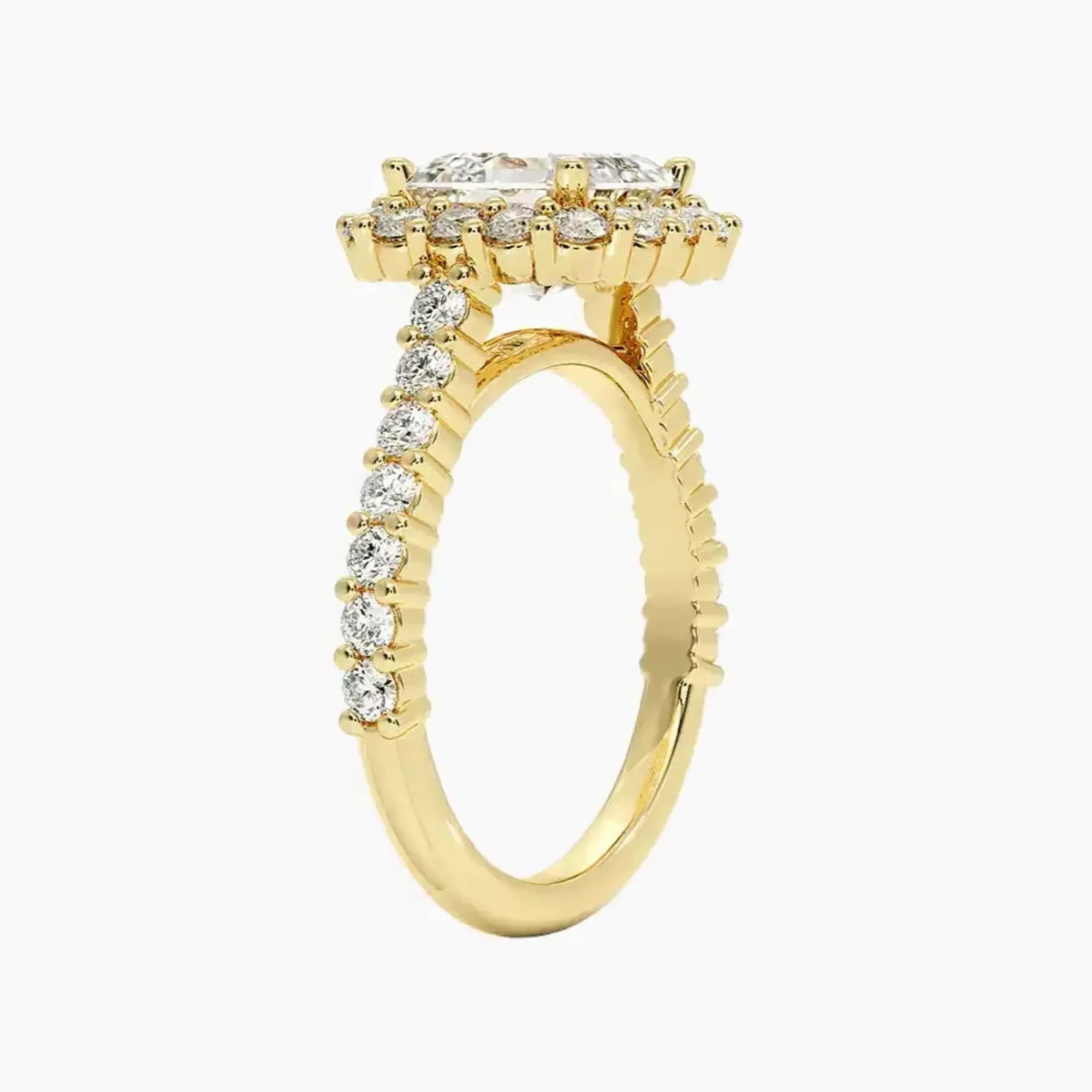Fiora Pave Asscher Designer 1.5 Carat Lab Grown Diamond Engagement Ring in 18K Rose Gold