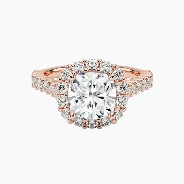 Fiora Pave Cushion Designer 2.5 Carat Lab Grown Diamond Engagement Ring in 14K Rose Gold