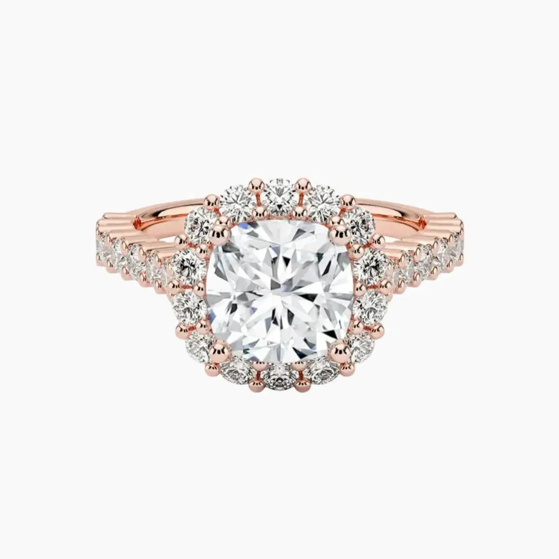 Fiora Pave Cushion Designer 2 Carat Lab Grown Diamond Engagement Ring in 14K Rose Gold