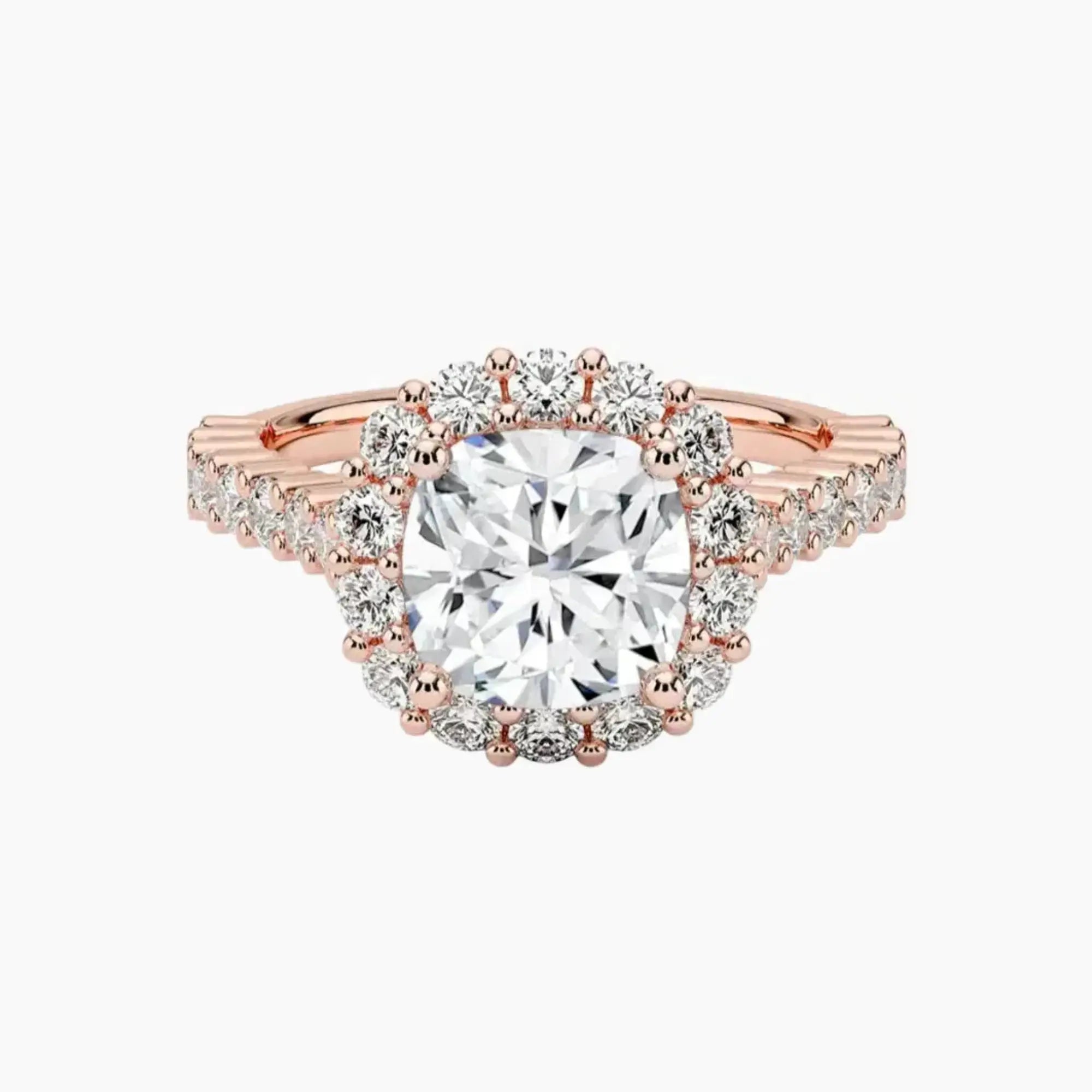 Fiora Pave Cushion Designer 3 Carat Lab Grown Diamond Engagement Ring in 18K White Gold