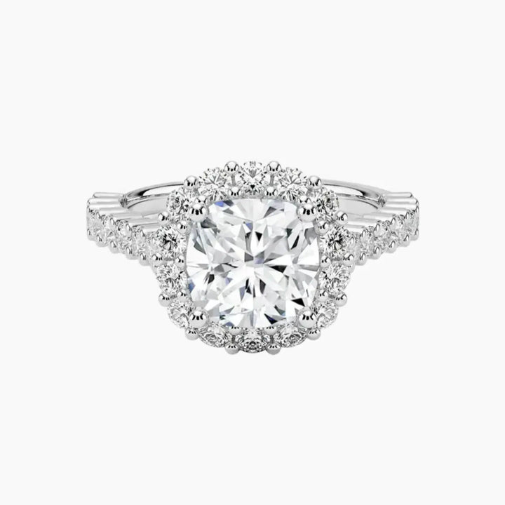 Fiora Pave Cushion Designer 2 Carat Lab Grown Diamond Engagement Ring in 14K White Gold