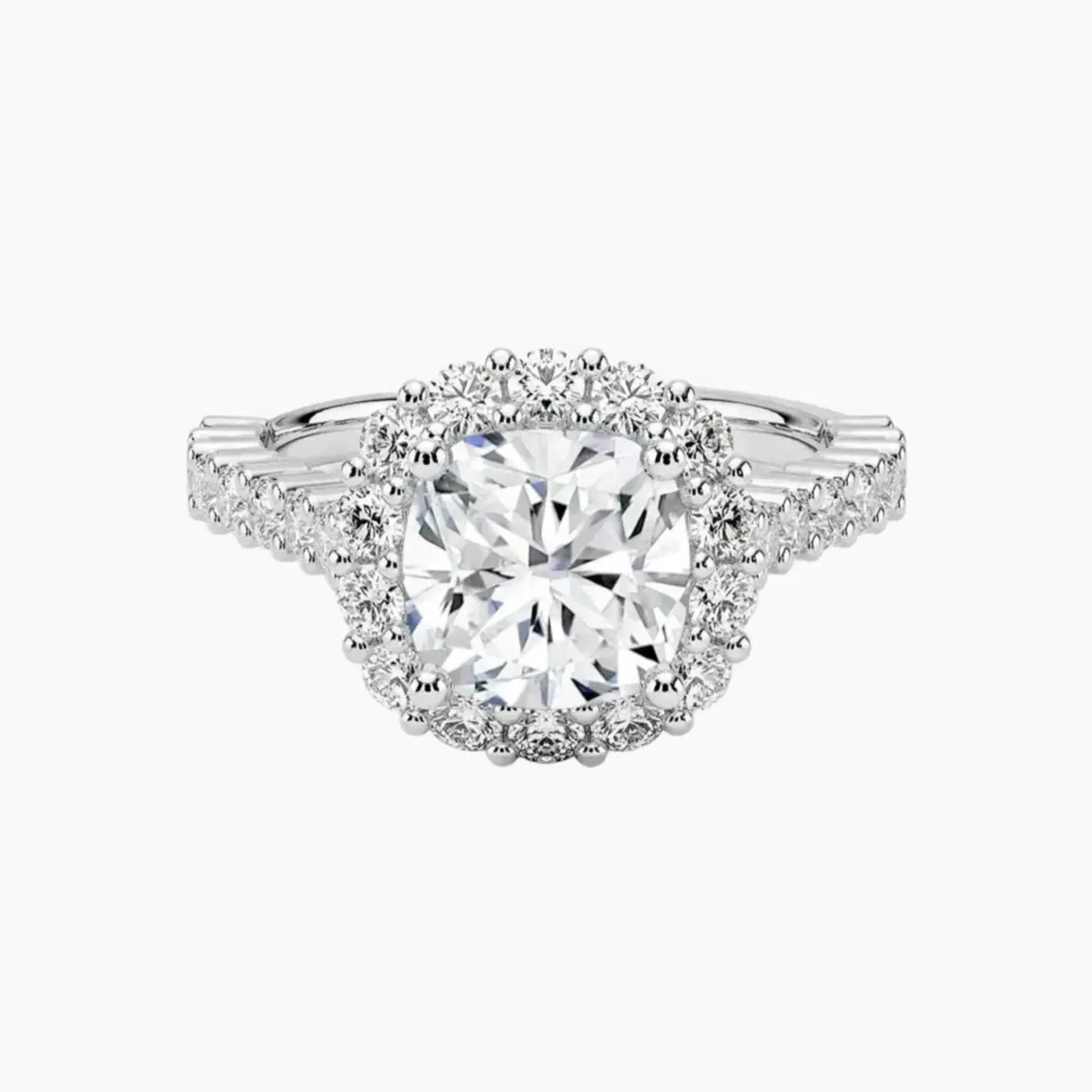 Fiora Pave Cushion Designer 2 Carat Lab Grown Diamond Engagement Ring in 18K White Gold
