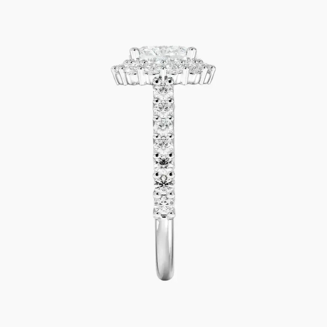Fiora Pave Cushion Designer 1 Carat Lab Grown Diamond Engagement Ring in 18K White Gold