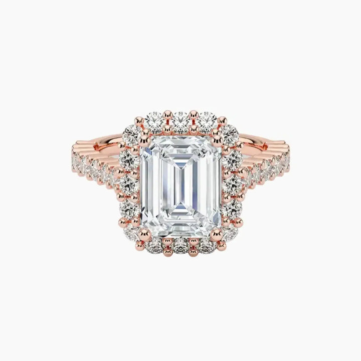 Fiora Pave Emerald Designer 1 Carat Lab Grown Diamond Engagement Ring in 14K Rose Gold