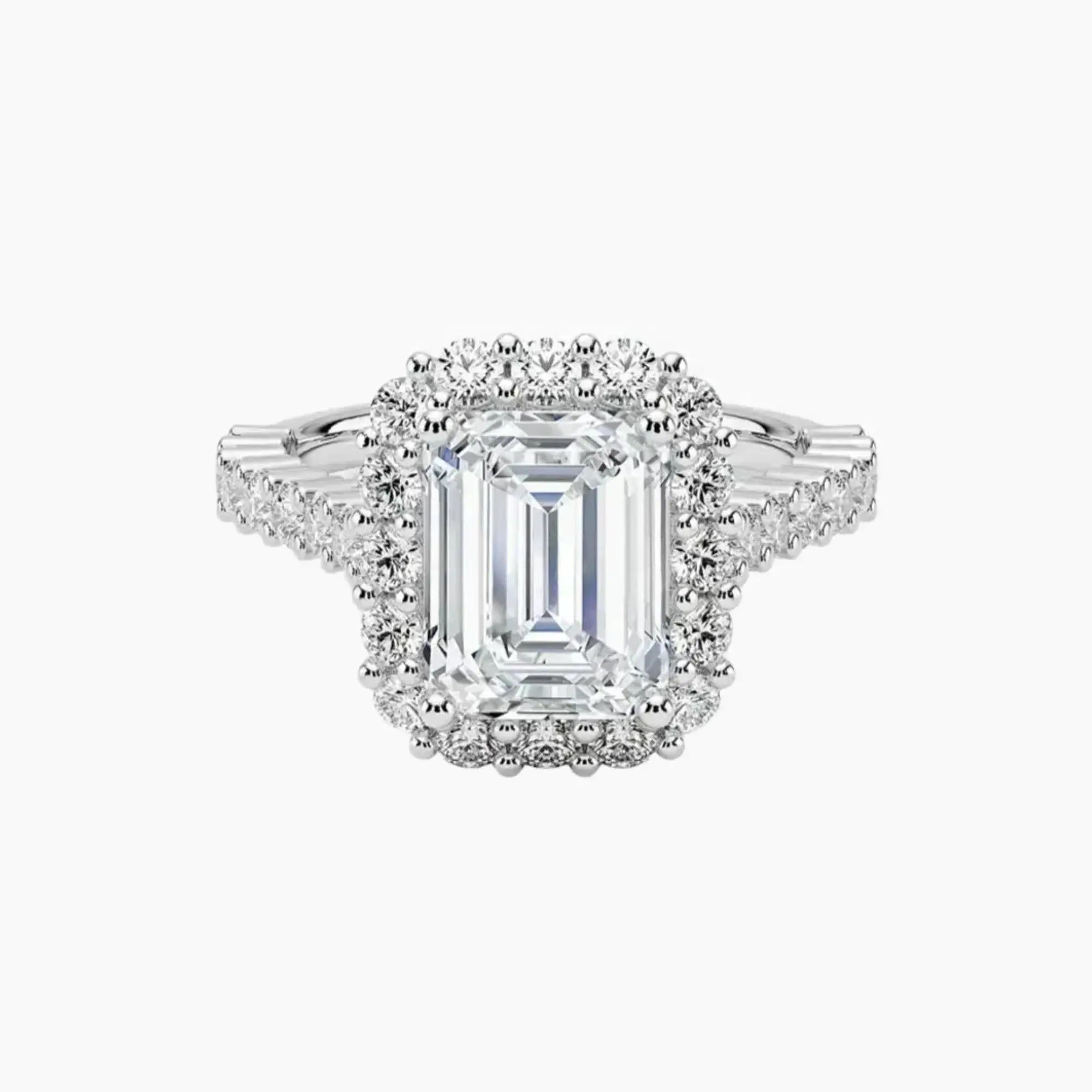 Fiora Pave Emerald Designer 2.5 Carat Lab Grown Diamond Engagement Ring in 18K White Gold