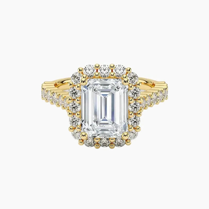 Fiora Pave Emerald Designer 2.5 Carat Lab Grown Diamond Engagement Ring in 18K Yellow Gold