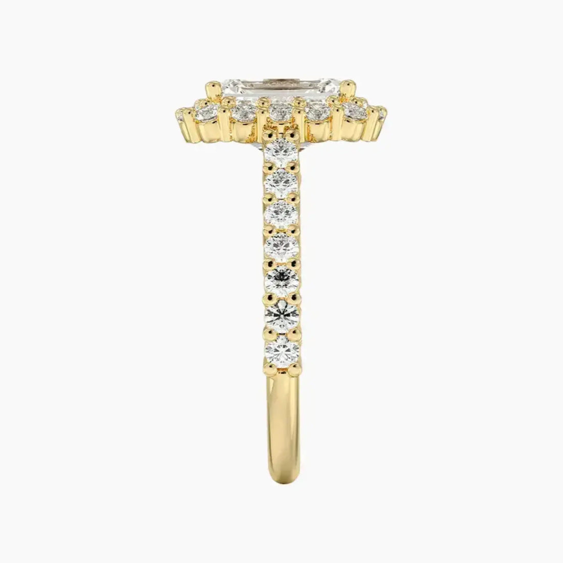 Fiora Pave Emerald Designer 2.5 Carat Lab Grown Diamond Engagement Ring in 18K Yellow Gold