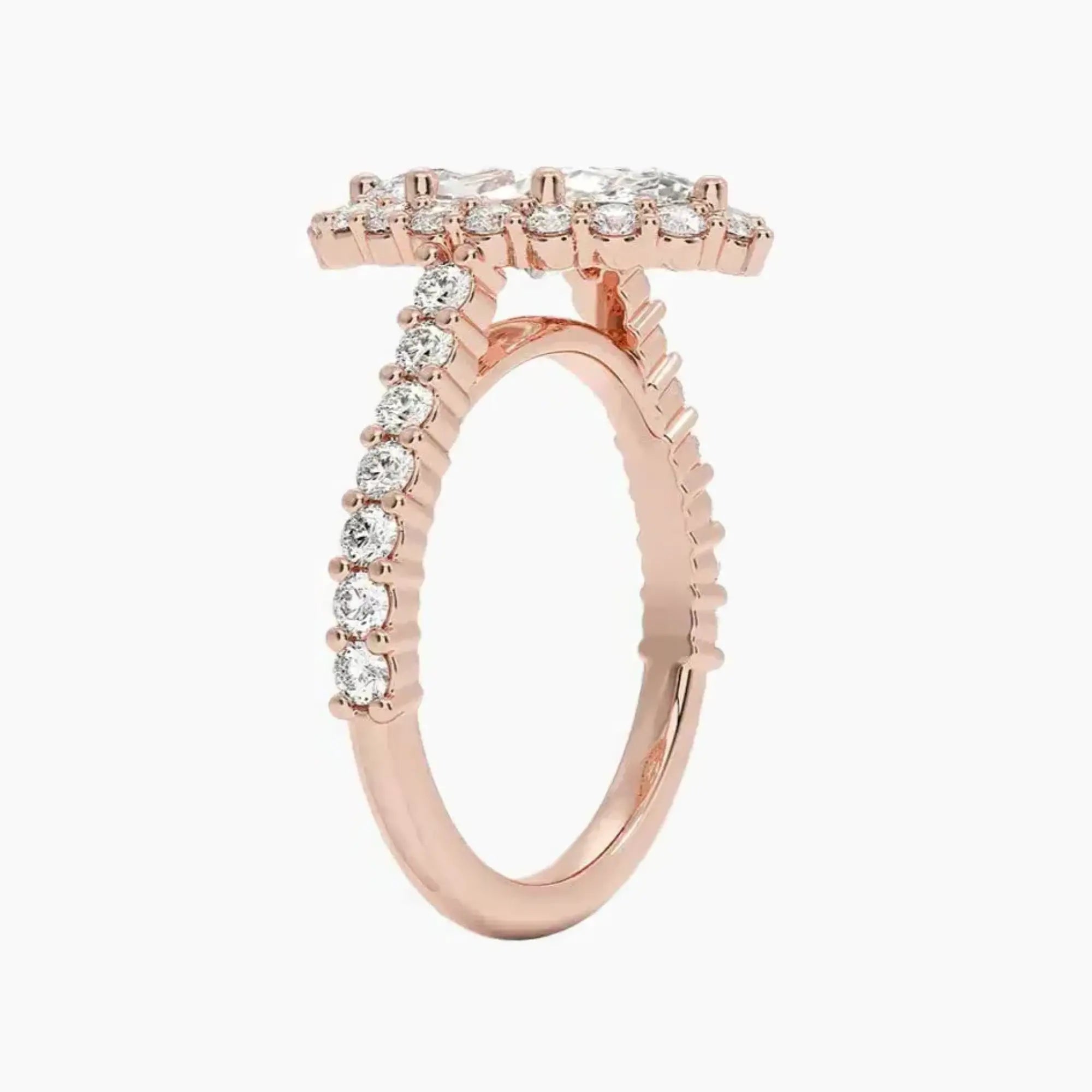 Fiora Pave Marquise Designer 1 Carat Lab Grown Diamond Engagement Ring in 14K Rose Gold