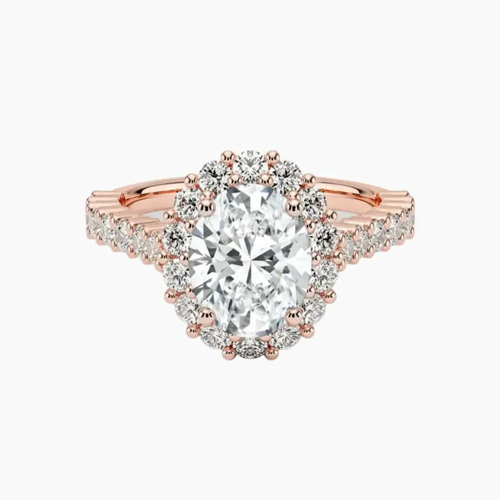 Fiora Pave Oval Designer 1 Carat Lab Grown Diamond Engagement Ring in 14K Rose Gold