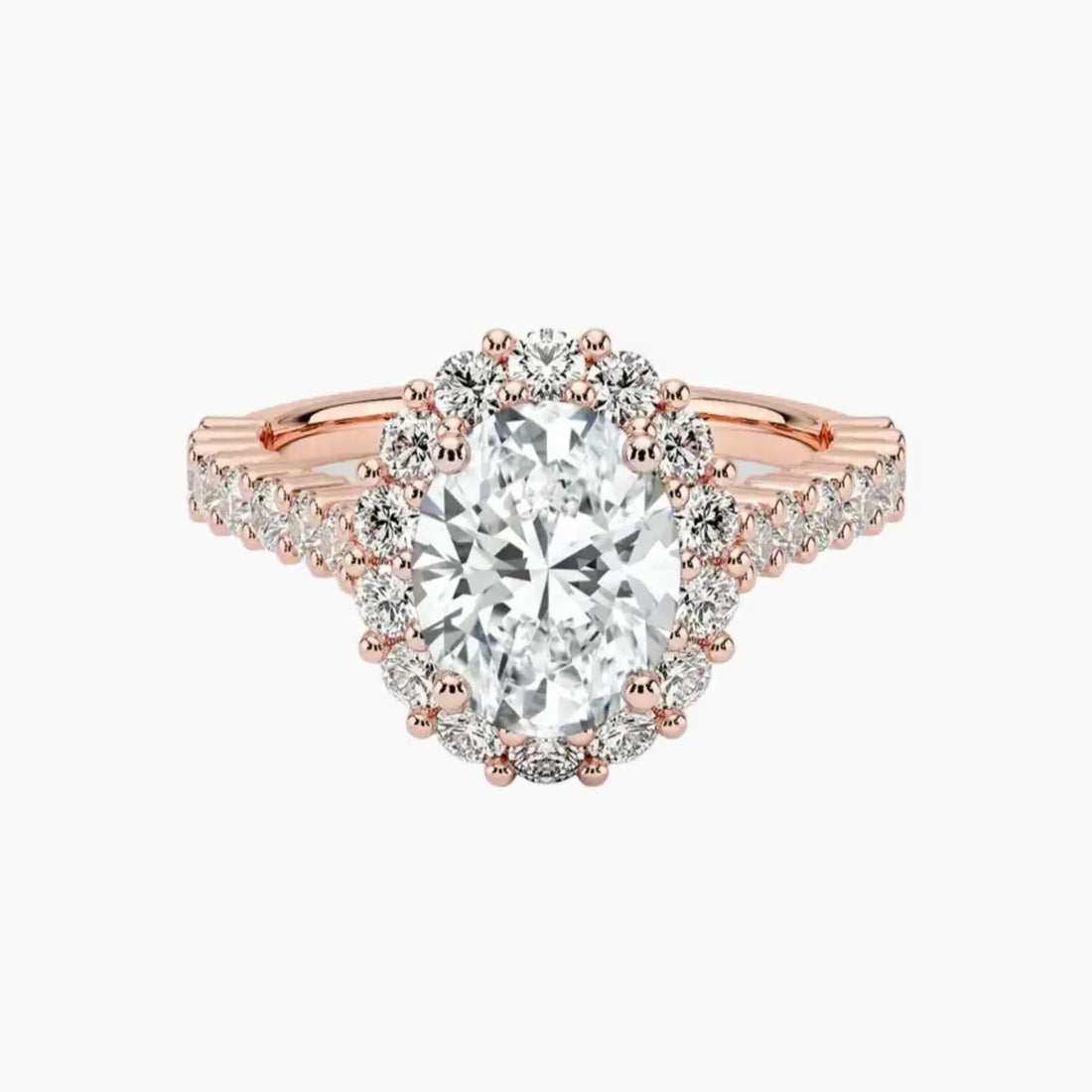 Fiora Pave Oval Designer 2.5 Carat Lab Grown Diamond Engagement Ring in 18K Rose Gold