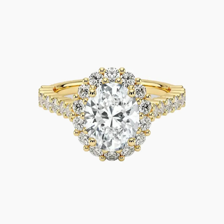 Fiora Pave Oval Designer 2 Carat Lab Grown Diamond Engagement Ring in 18K Yellow Gold