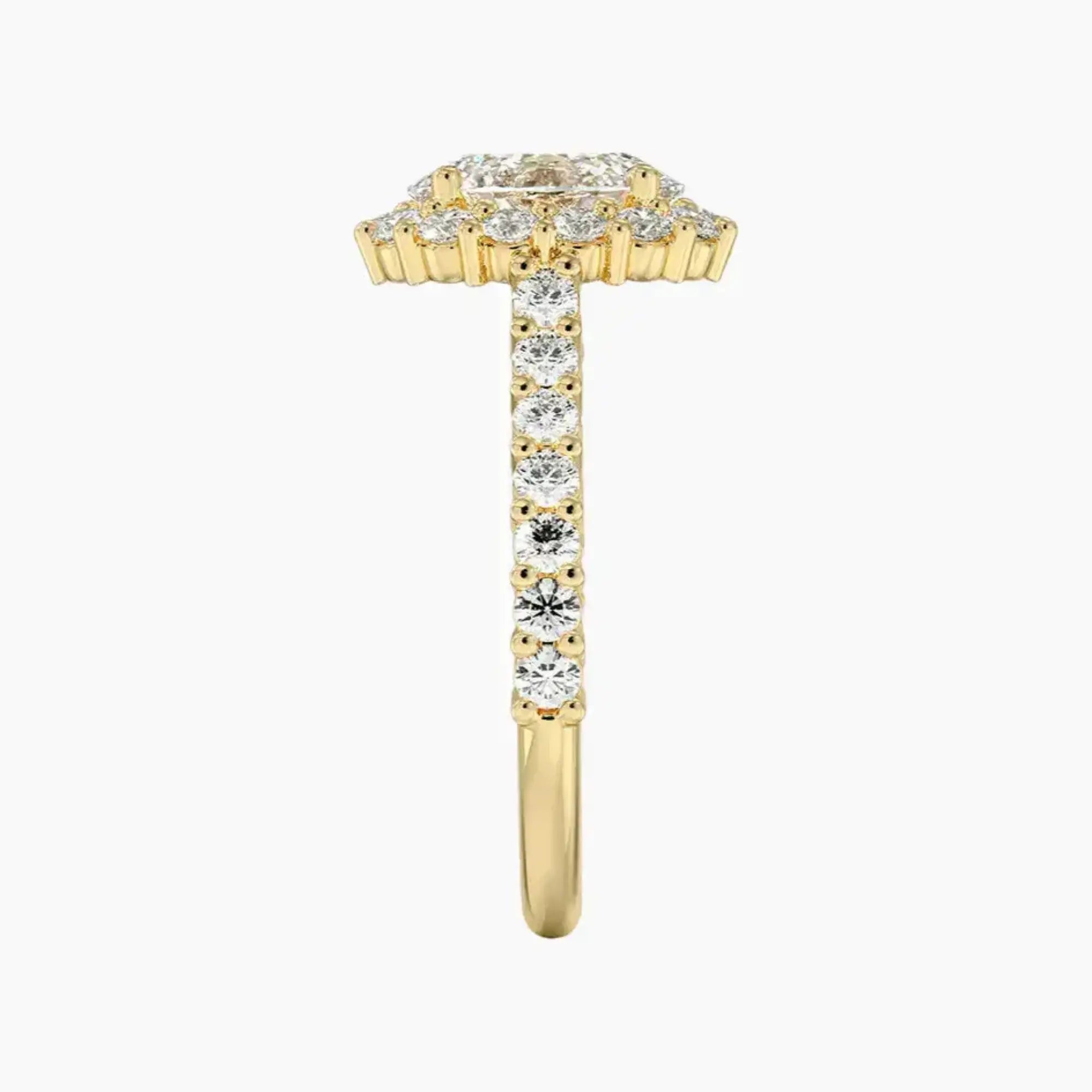 Fiora Pave Oval Designer 1.5 Carat Lab Grown Diamond Engagement Ring in 18K Yellow Gold