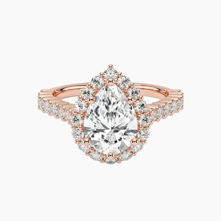 Fiora Pave Pear Designer 2.5 Carat Lab Grown Diamond Engagement Ring in 14K Rose Gold