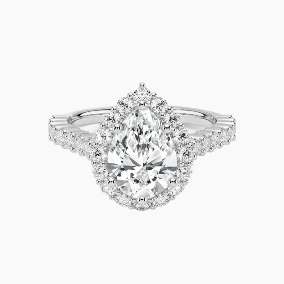Fiora Pave Pear Designer 2 Carat Lab Grown Diamond Engagement Ring in 14K Rose Gold