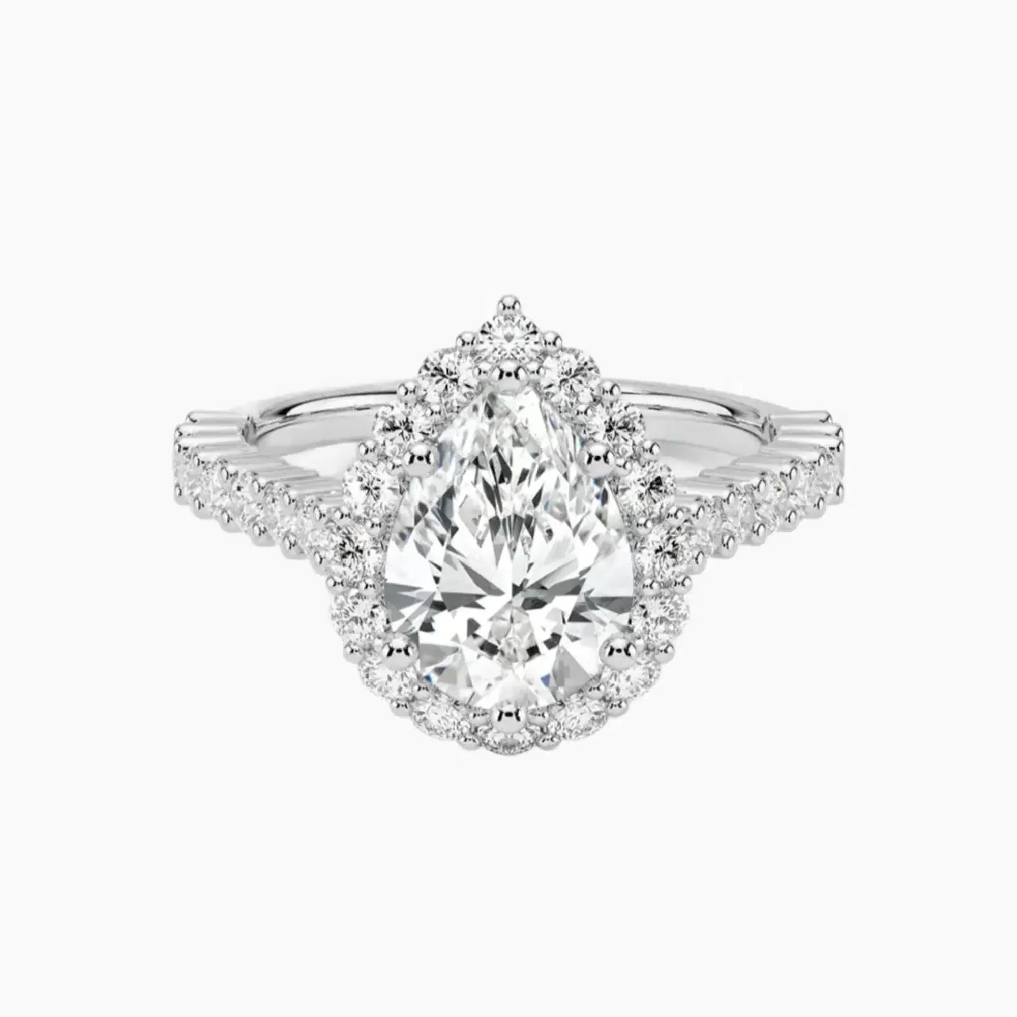Fiora Pave Pear Designer 1.5 Carat Lab Grown Diamond Engagement Ring in 14K White Gold