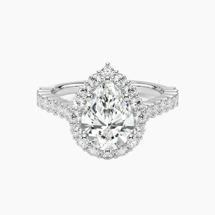 Fiora Pave Pear Designer 1.5 Carat Lab Grown Diamond Engagement Ring in 14K White Gold