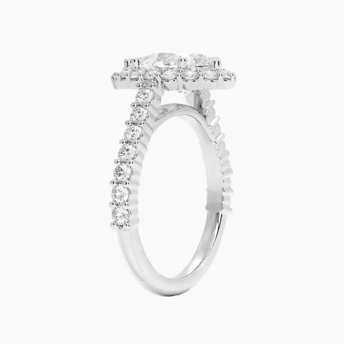 Fiora Pave Pear Designer 3 Carat Lab Grown Diamond Engagement Ring in 18K White Gold