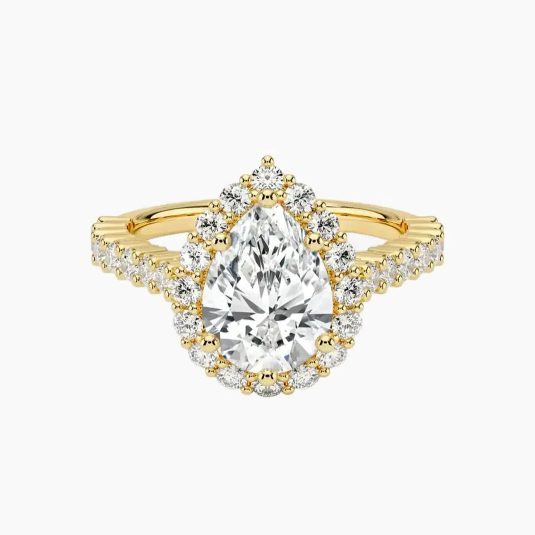 Fiora Pave Pear Designer 1.5 Carat Lab Grown Diamond Engagement Ring in 14K White Gold
