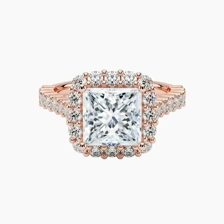 Fiora Pave Princess Designer 2.5 Carat Lab Grown Diamond Engagement Ring in 18K Rose Gold