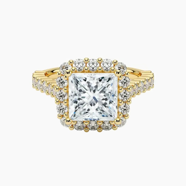 Fiora Pave Princess Designer 2 Carat Lab Grown Diamond Engagement Ring in 14K Yellow Gold