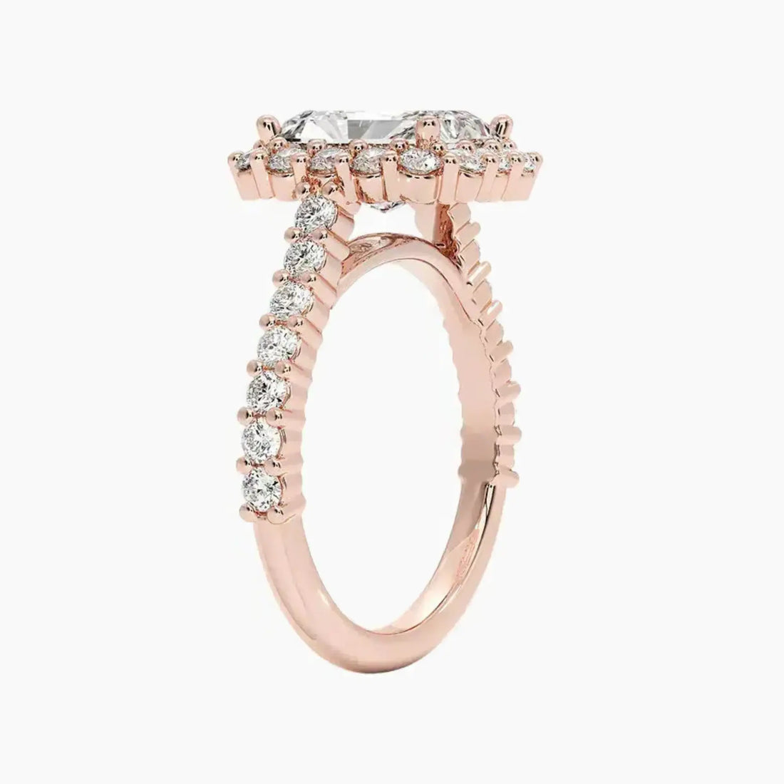 Fiora Pave Radiant Designer 1.5 Carat Lab Grown Diamond Engagement Ring in 14K Rose Gold