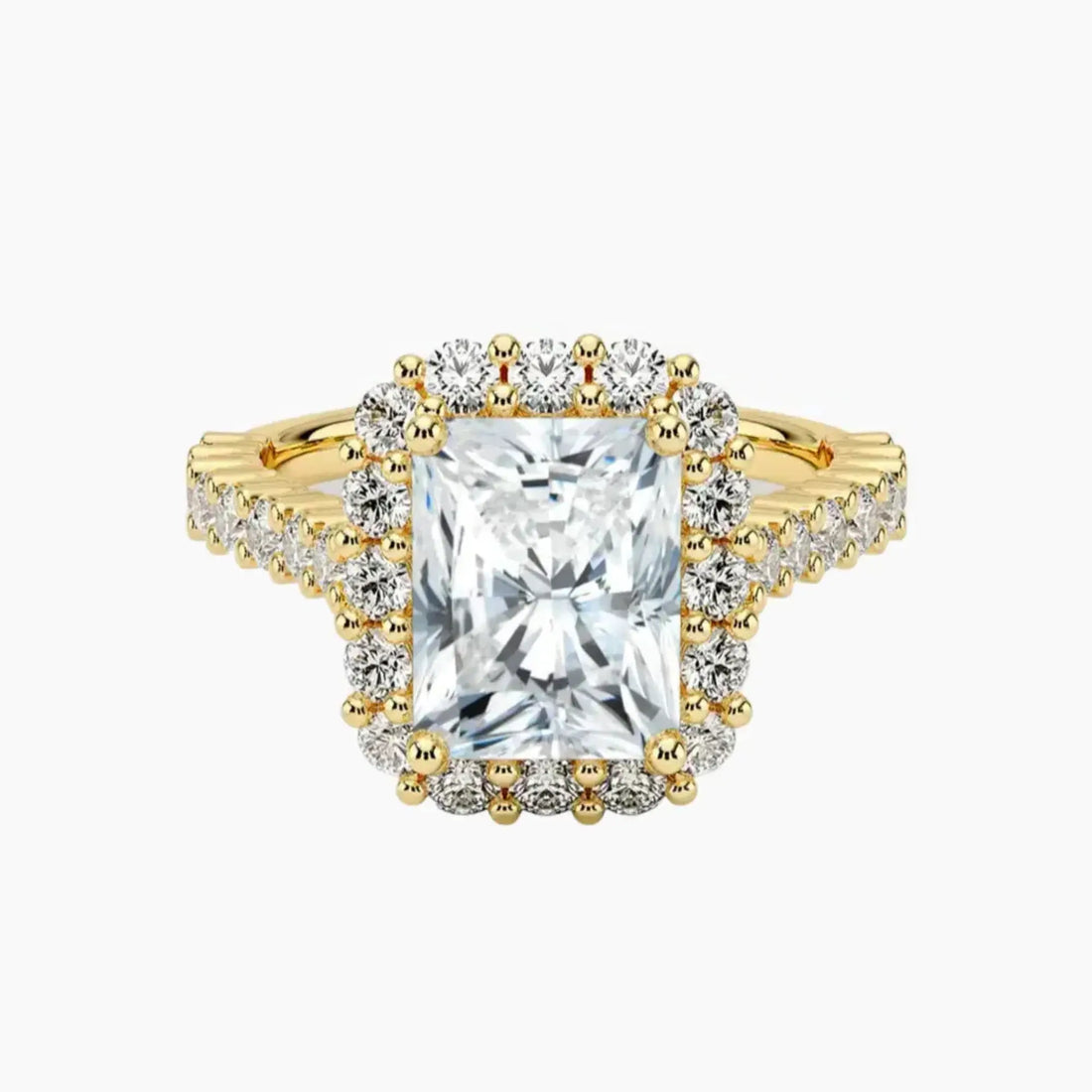 Fiora Pave Radiant Designer 1.5 Carat Lab Grown Diamond Engagement Ring in 18K Yellow Gold