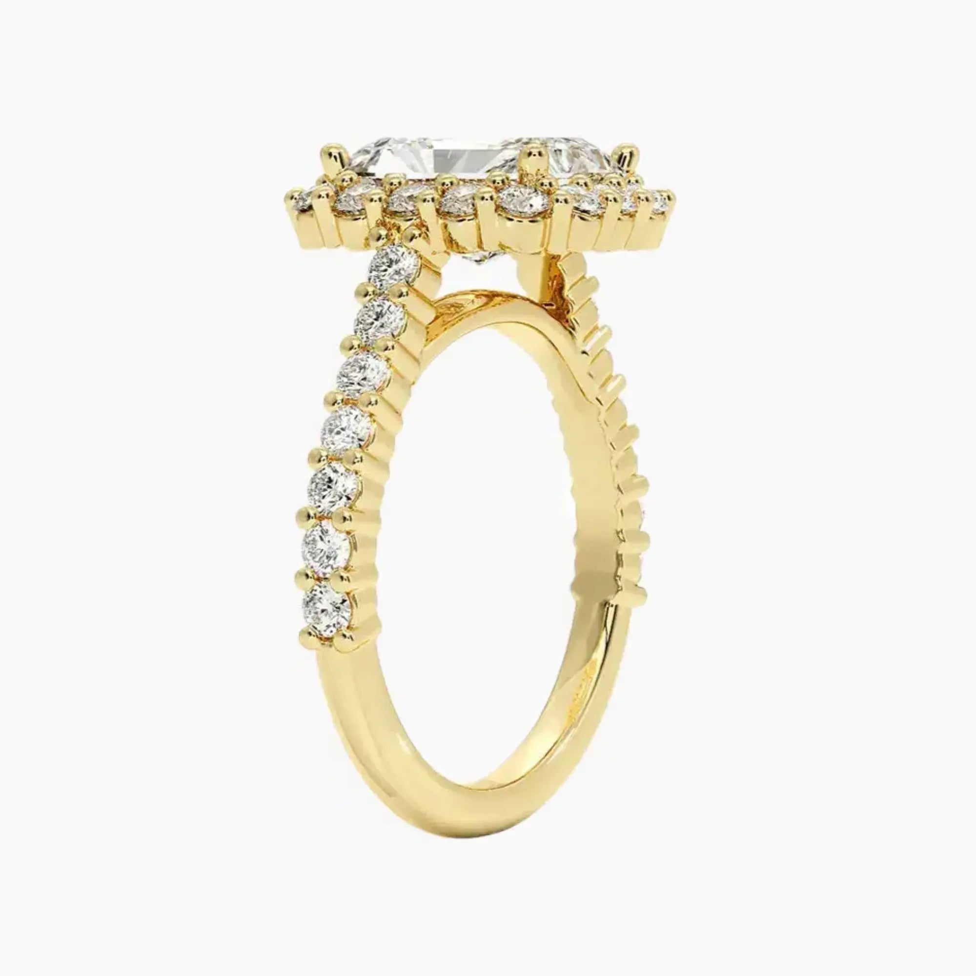 Fiora Pave Radiant Designer 1.5 Carat Lab Grown Diamond Engagement Ring in 14K Yellow Gold