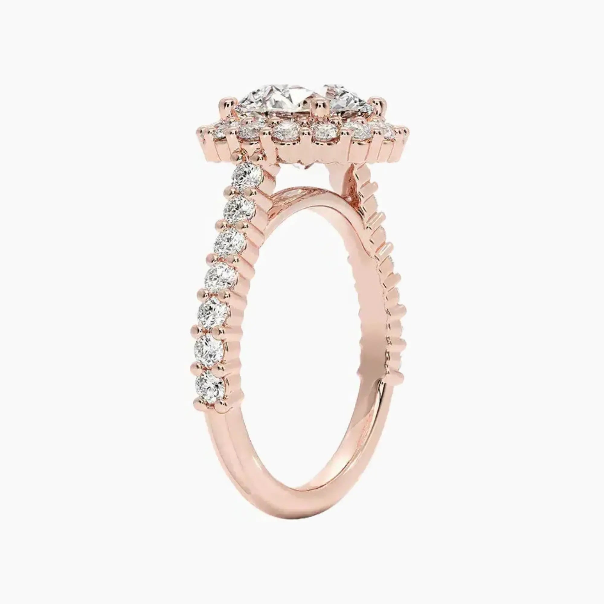 Fiora Pave Round Designer 1 Carat Lab Grown Diamond Engagement Ring in 14K Rose Gold