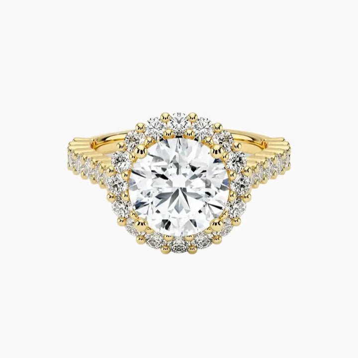 Fiora Pave Round Designer 3 Carat Lab Grown Diamond Engagement Ring in 18K Yellow Gold