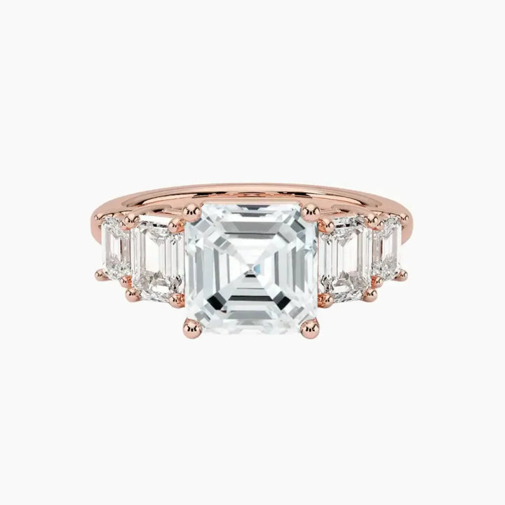 Katerina Five Stone Asscher Designer 3 Carat Lab Grown Diamond Engagement Ring in 18K Rose Gold