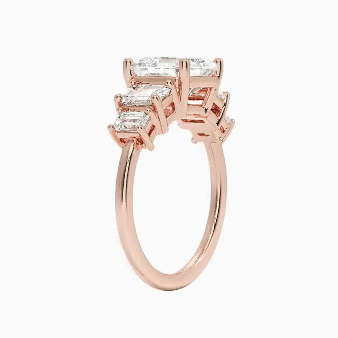Katerina Five Stone Asscher Designer Diamond Ring Setting in 14K White Gold