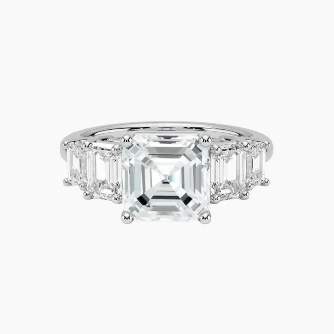 Katerina Five Stone Asscher Designer 2 Carat Lab Grown Diamond Engagement Ring in 14K Yellow Gold