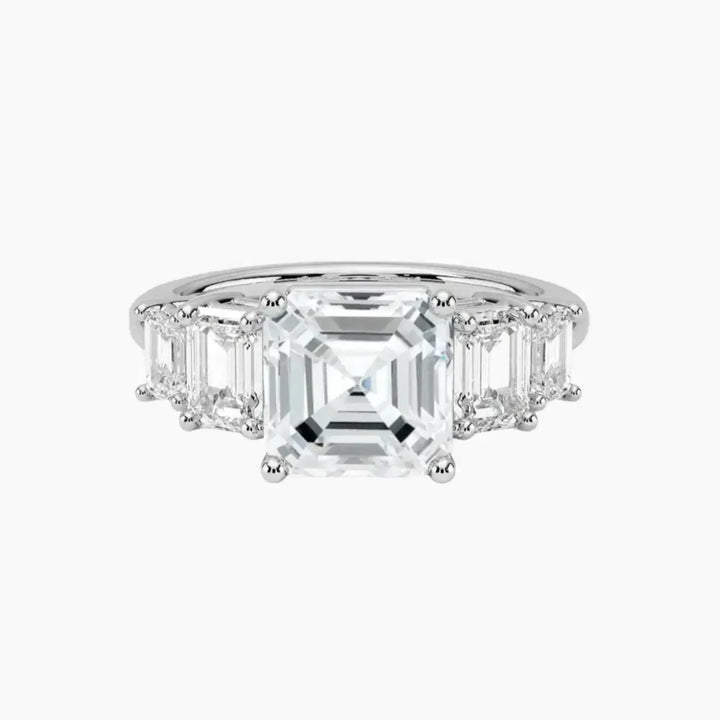 Katerina Five Stone Asscher Designer 2 Carat Lab Grown Diamond Engagement Ring in 18K White Gold