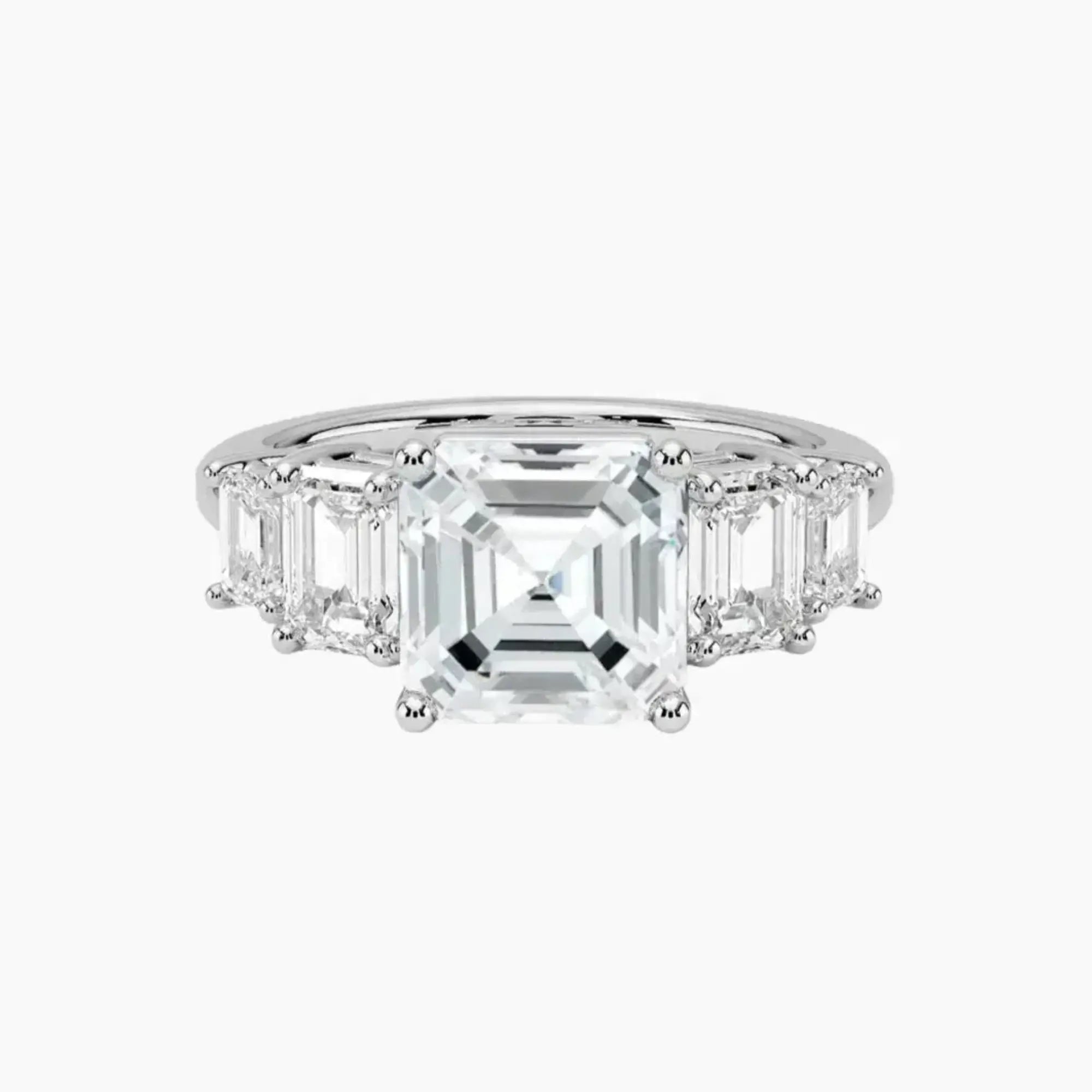 Katerina Five Stone Asscher Designer 3 Carat Lab Grown Diamond Engagement Ring in 14K Yellow Gold
