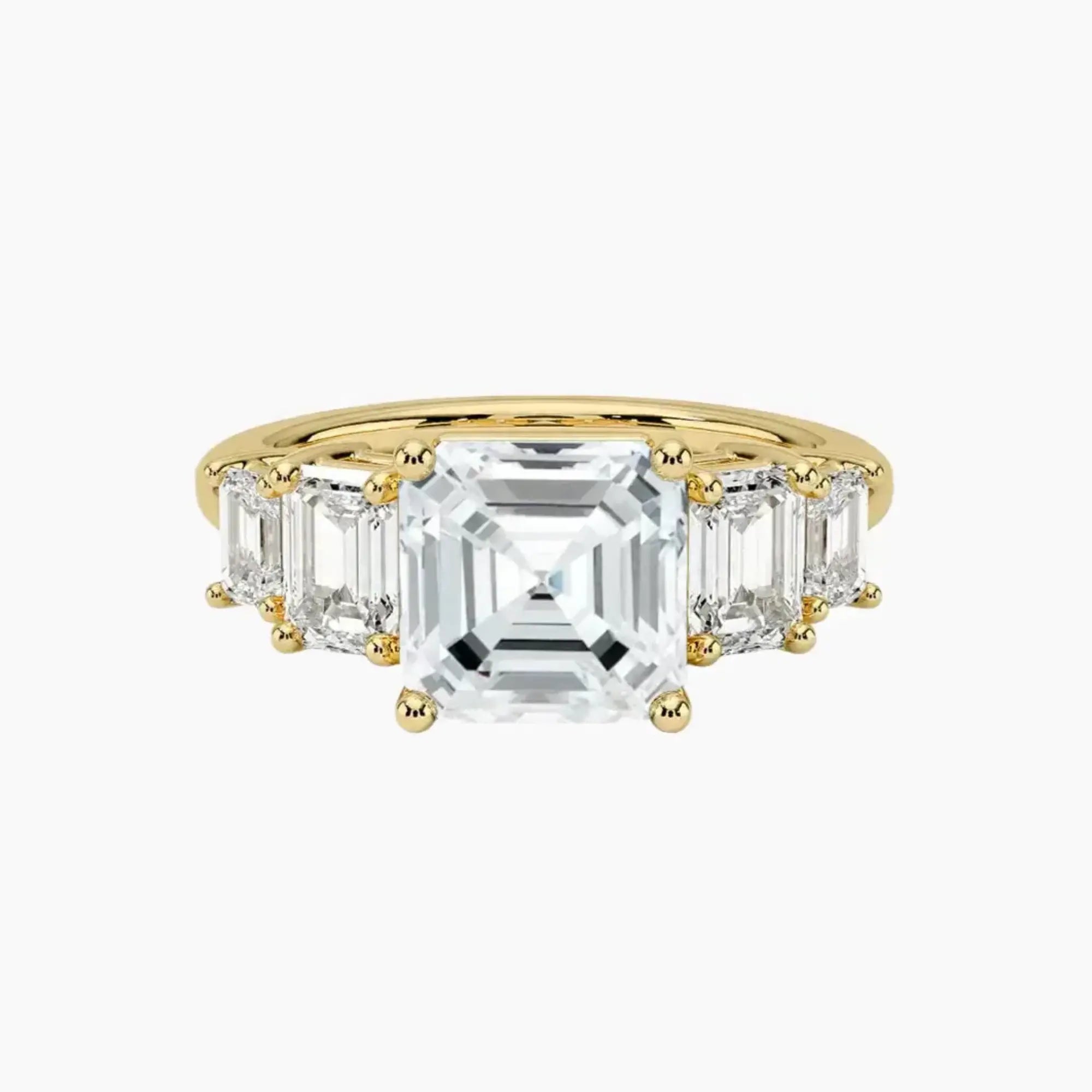 Katerina Five Stone Asscher Designer Diamond Ring Setting in 14K Yellow Gold