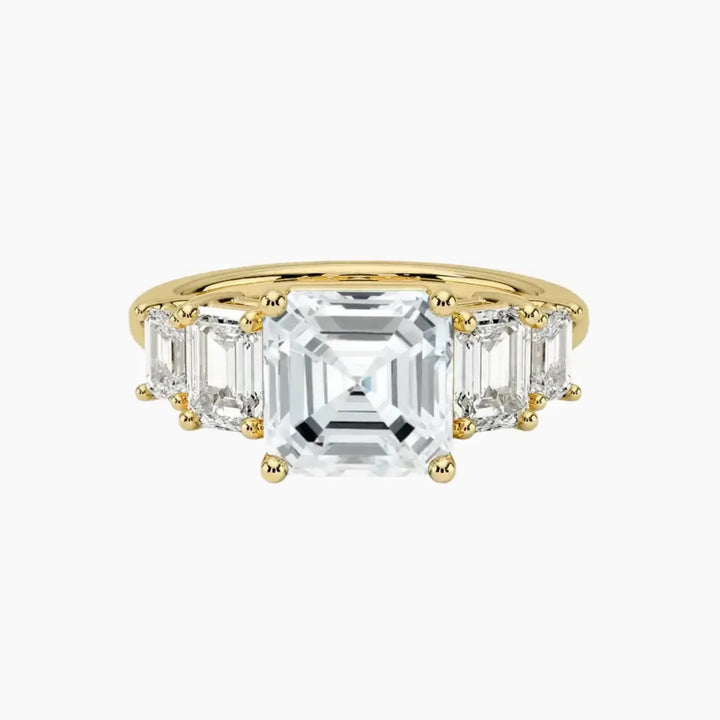 Katerina Five Stone Asscher Designer 1 Carat Lab Grown Diamond Engagement Ring in 18K Yellow Gold