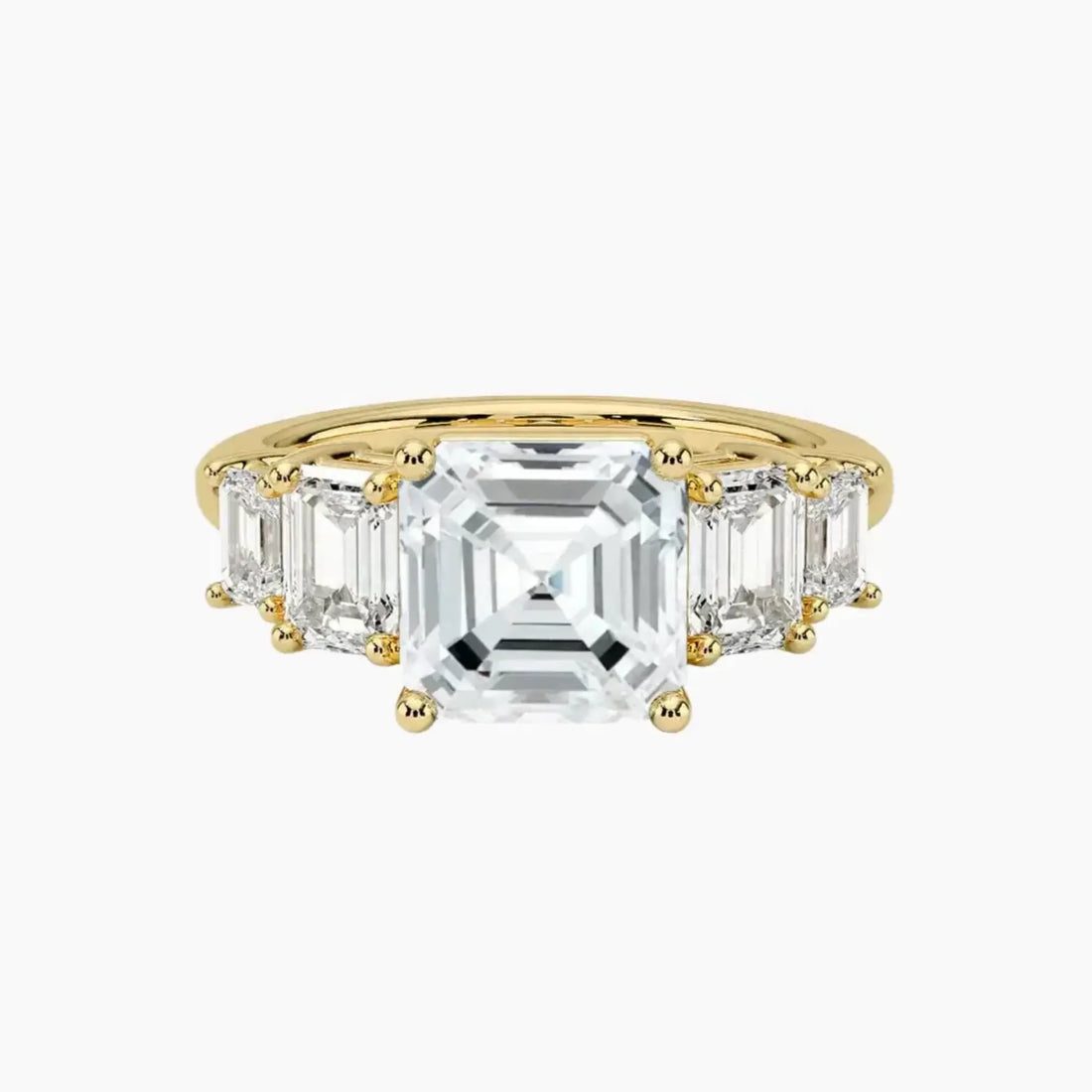 Katerina Five Stone Asscher Designer 1 Carat Lab Grown Diamond Engagement Ring in 18K White Gold
