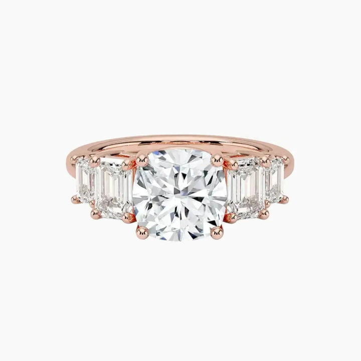 Katerina Five Stone Cushion Designer 1.5 Carat Lab Grown Diamond Engagement Ring in 18K Rose Gold