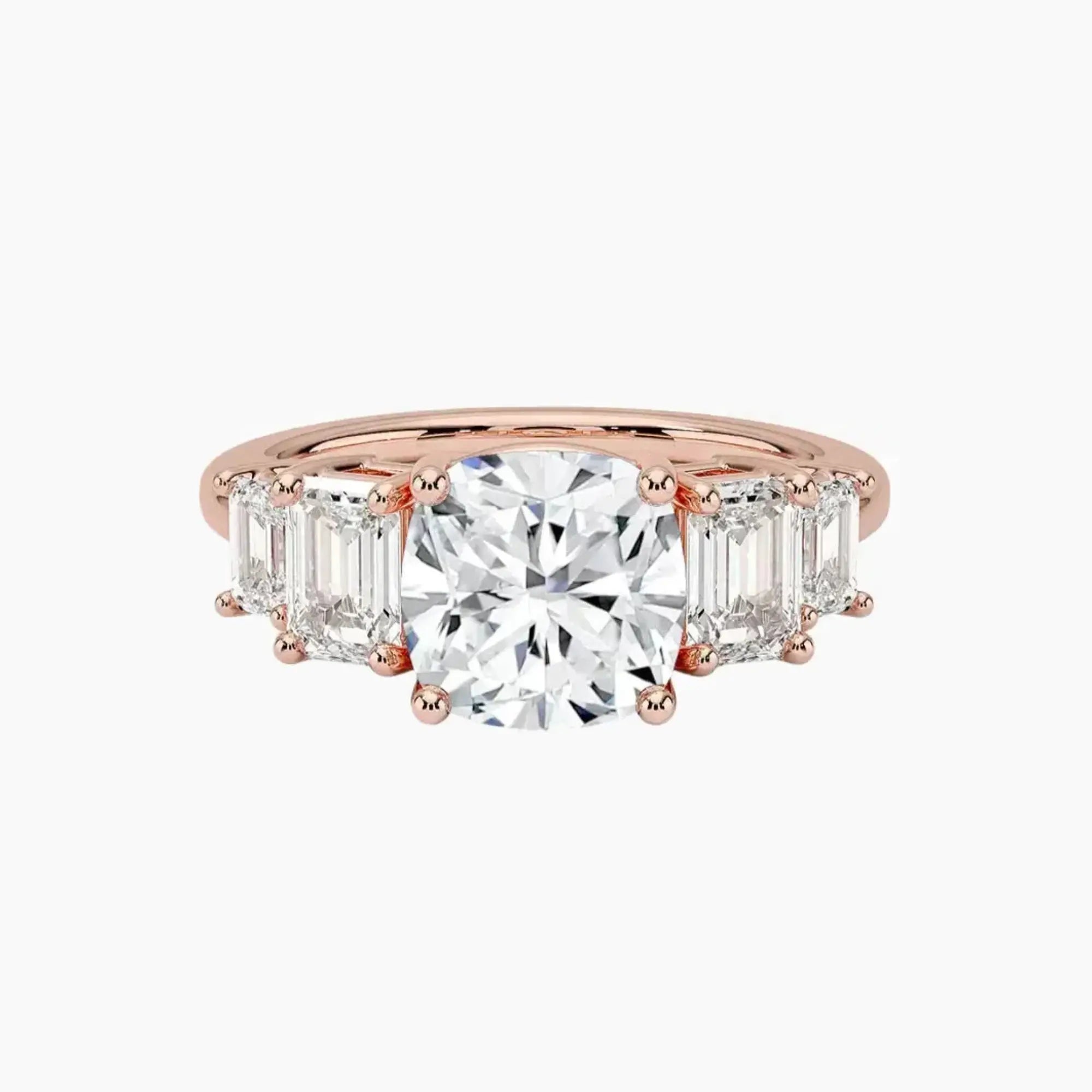 Katerina Five Stone Cushion Designer 1 Carat Lab Grown Diamond Engagement Ring in 18K Yellow Gold