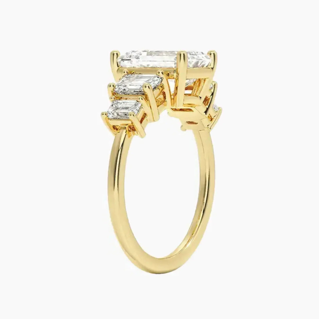 Katerina Five Stone Emerald Designer 2 Carat Lab Grown Diamond Engagement Ring in 18K White Gold