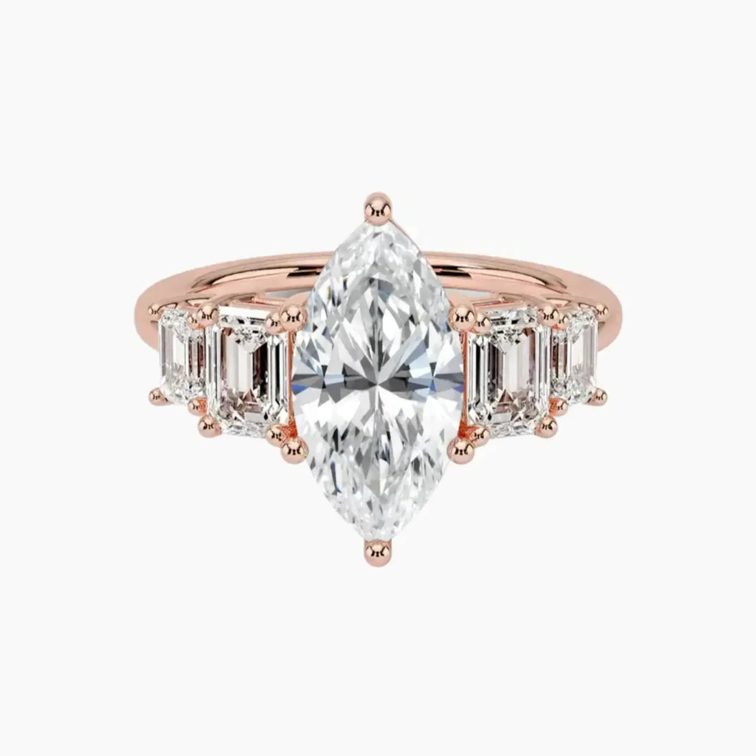 Katerina Five Stone Marquise Designer 1 Carat Lab Grown Diamond Engagement Ring in 18K Yellow Gold