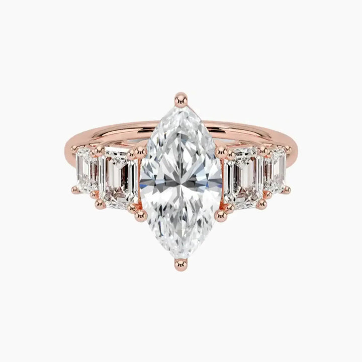 Katerina Five Stone Marquise Designer 3 Carat Lab Grown Diamond Engagement Ring in 18K Rose Gold
