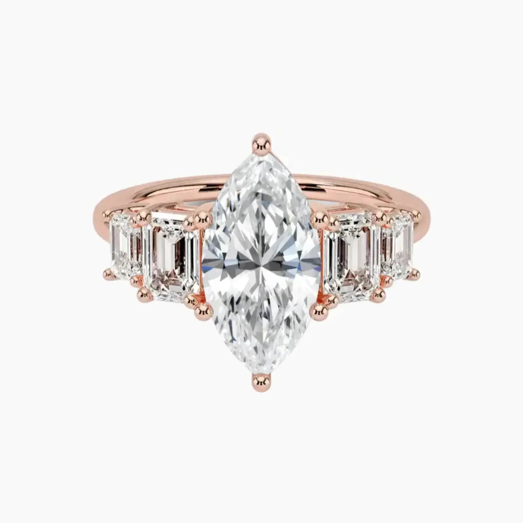 Katerina Five Stone Marquise Designer 1 Carat Lab Grown Diamond Engagement Ring in 14K Rose Gold