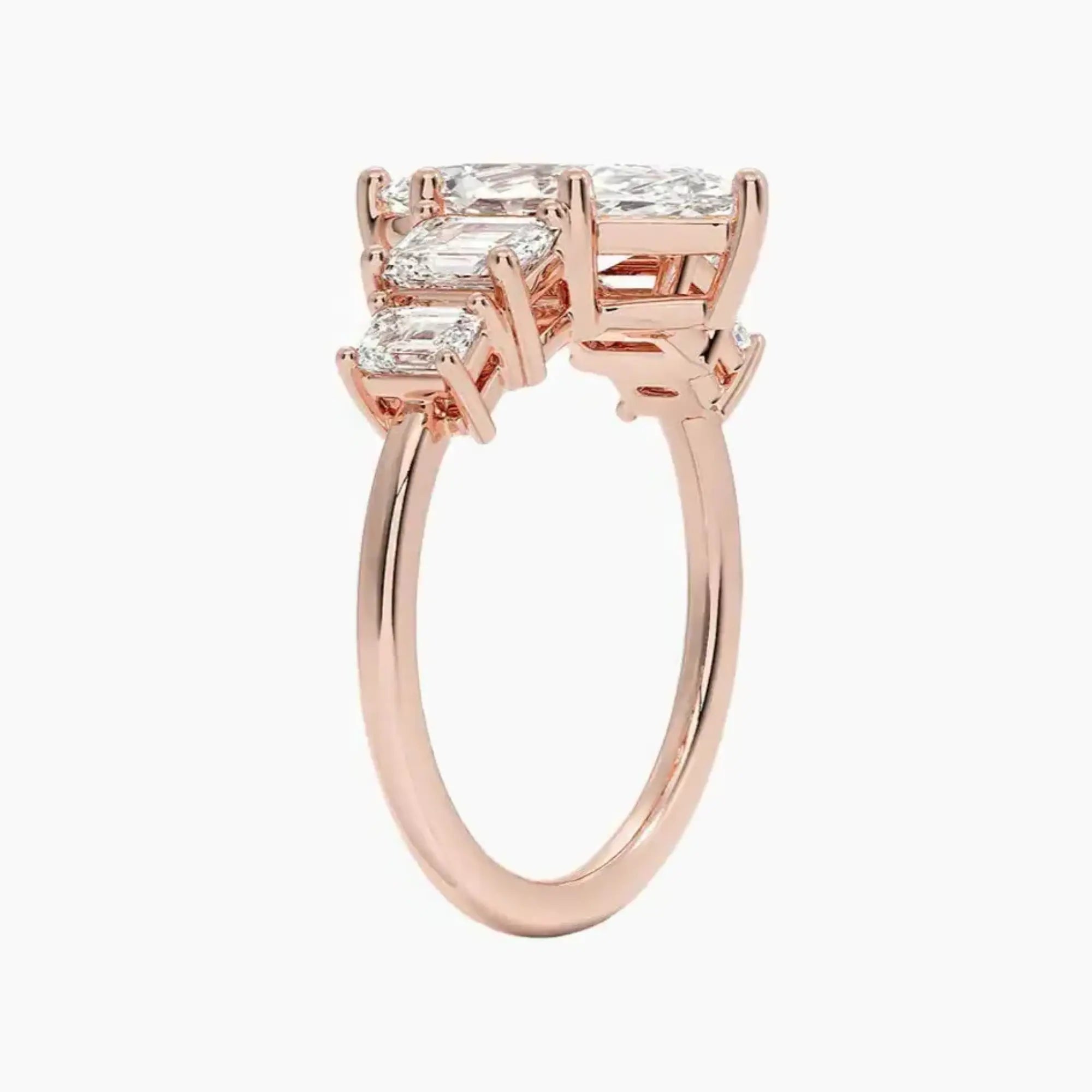 Katerina Five Stone Marquise Designer 2.5 Carat Lab Grown Diamond Engagement Ring in 18K Rose Gold
