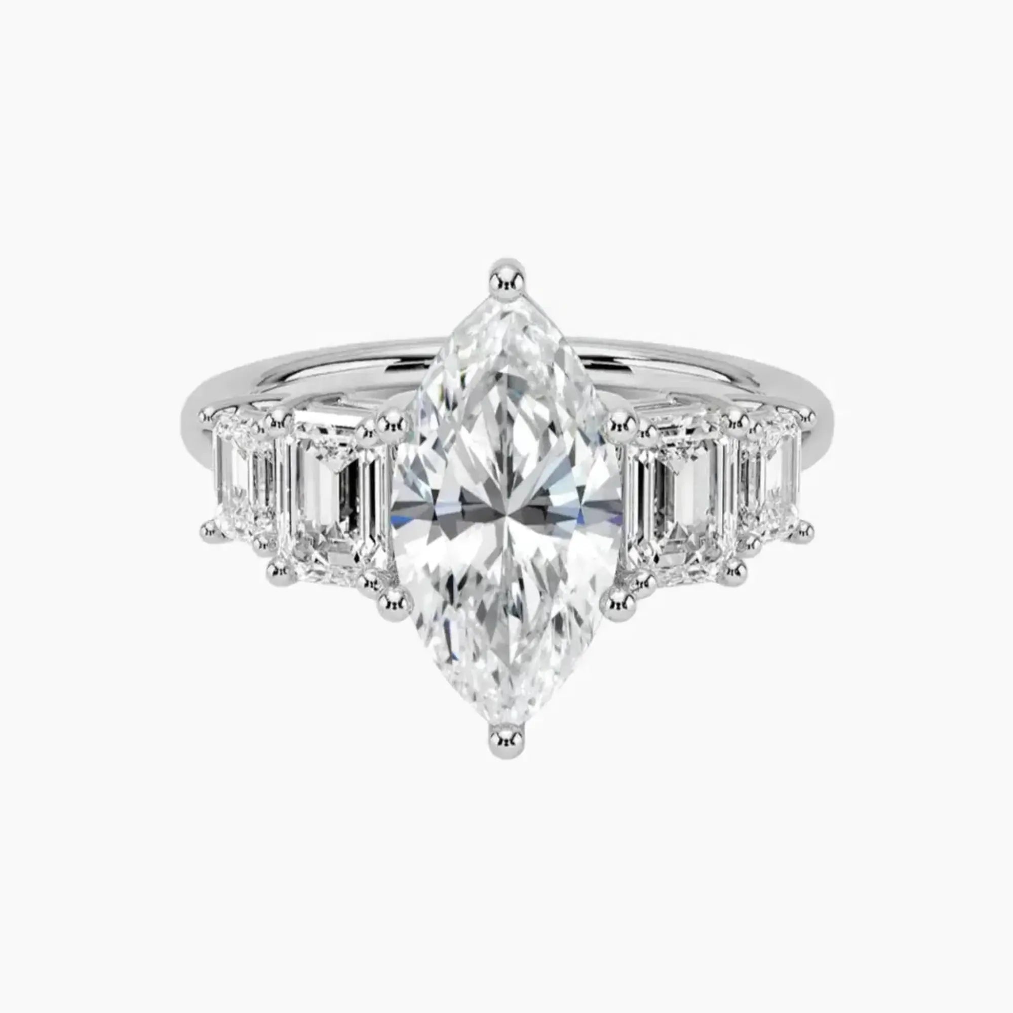 Katerina Five Stone Marquise Designer 1 Carat Lab Grown Diamond Engagement Ring in 18K White Gold