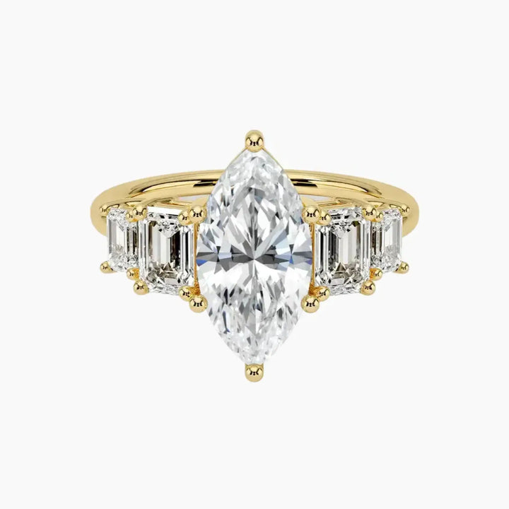 Katerina Five Stone Marquise Designer 2 Carat Lab Grown Diamond Engagement Ring in 14K Yellow Gold