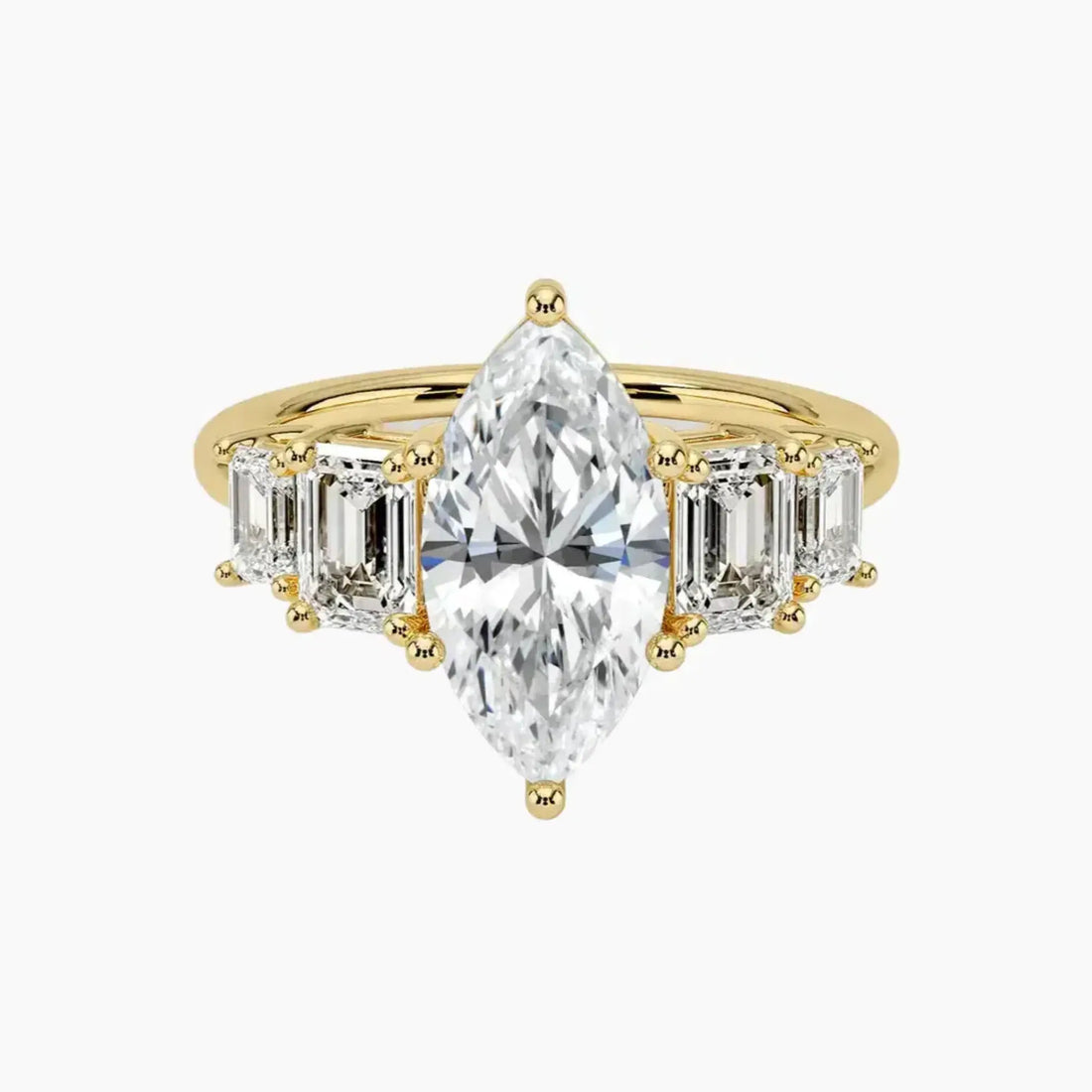 Katerina Five Stone Marquise Designer 2 Carat Lab Grown Diamond Engagement Ring in 14K White Gold