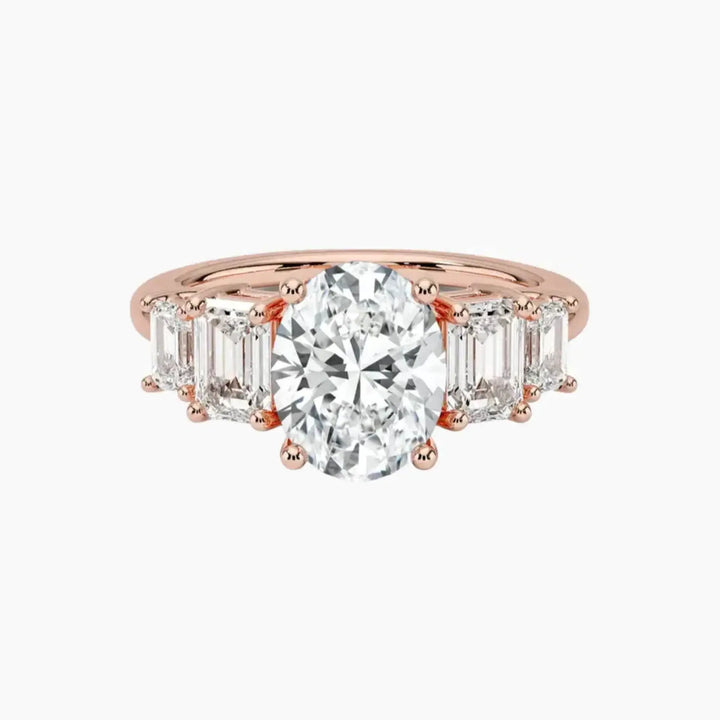 Katerina Five Stone Oval Designer 3 Carat Lab Grown Diamond Engagement Ring in 14K Rose Gold