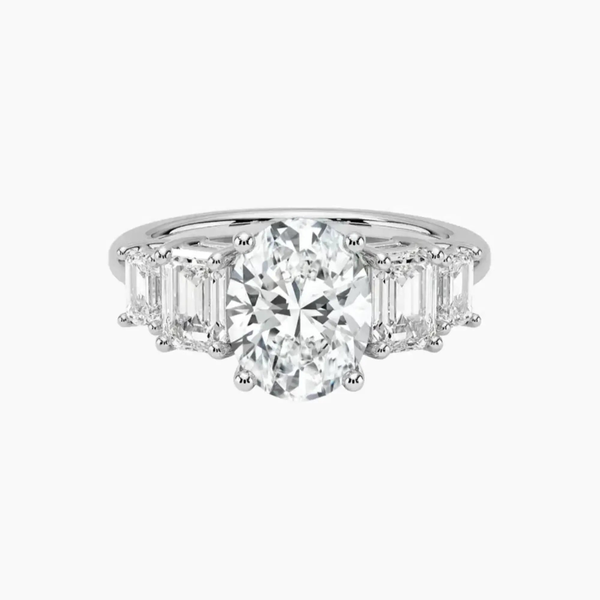 Katerina Five Stone Oval Designer 1 Carat Lab Grown Diamond Engagement Ring in 18K White Gold