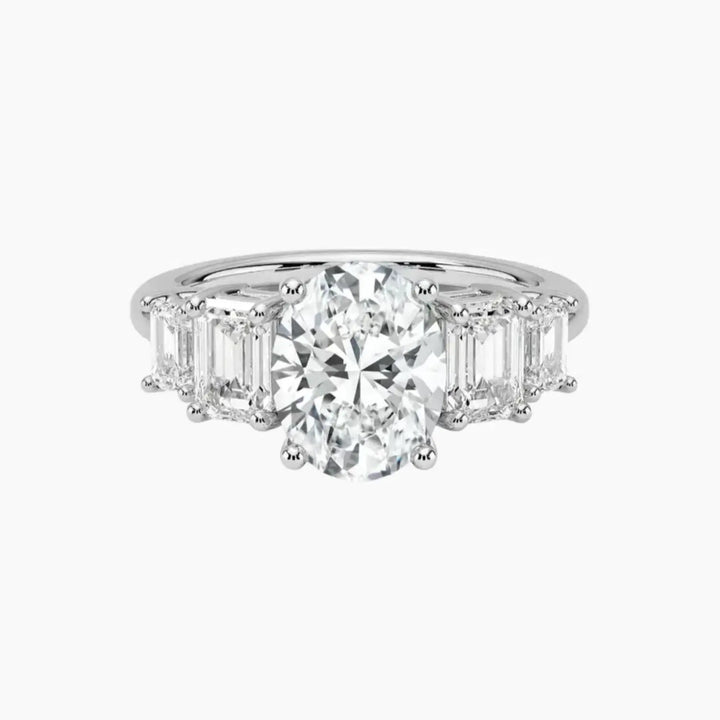 Katerina Five Stone Oval Designer 1 Carat Lab Grown Diamond Engagement Ring in 14K White Gold